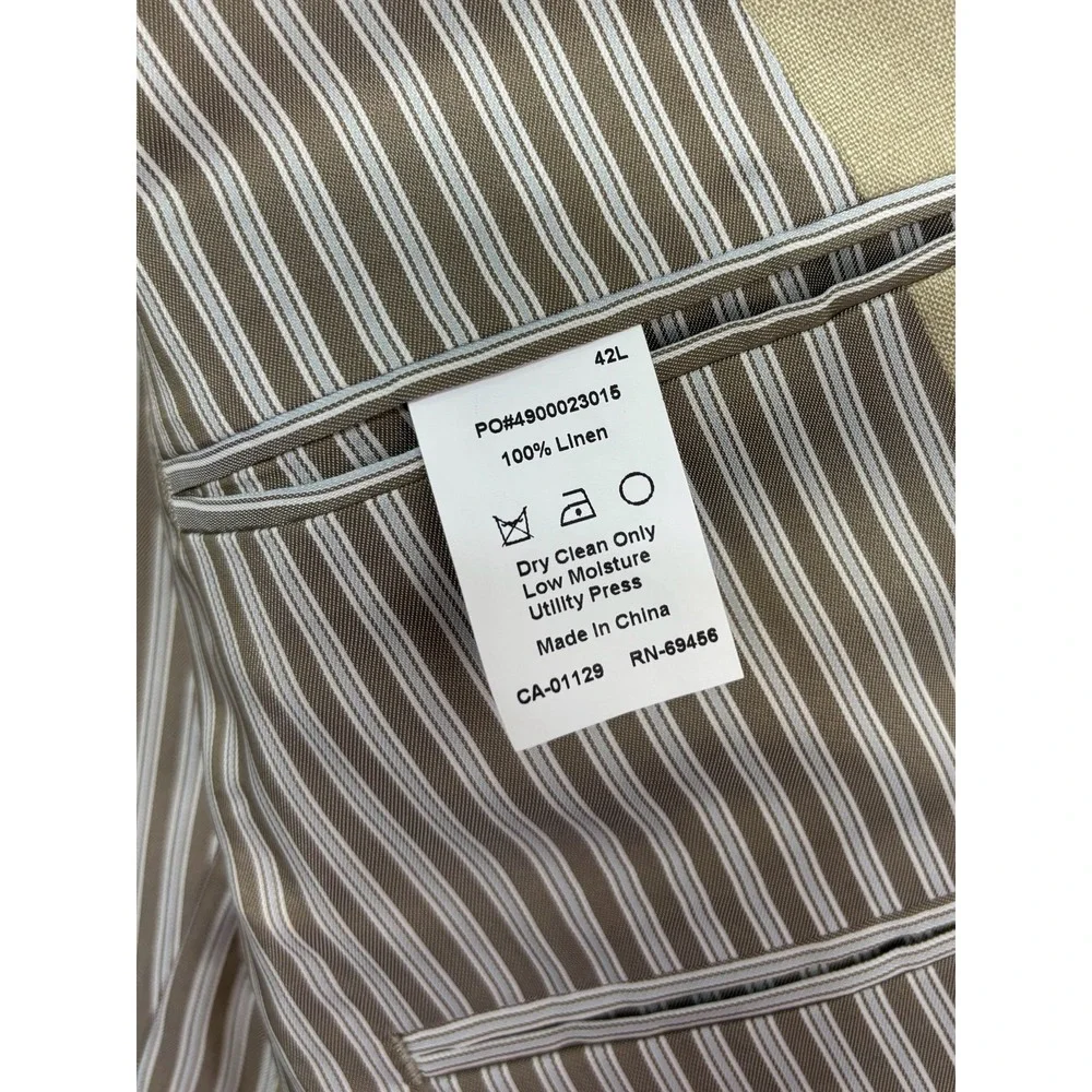 Calvin Klein 42L 34x36 Tan 2pc Pant Suit 100% Linen Lightweight Flat Front Mens